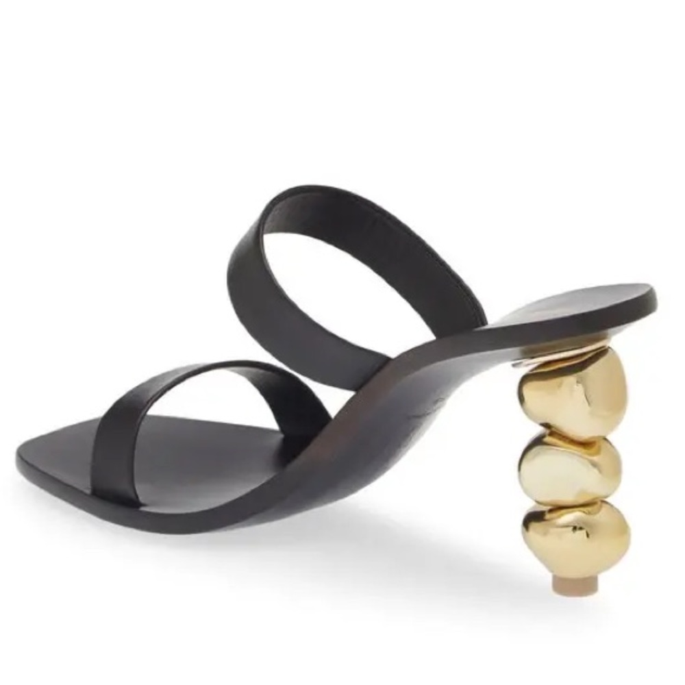 CULT GAIA Meta Black Leather Gold Metallic Architectural Heel Slide Sandal Sz 39 - Picture 3 of 12